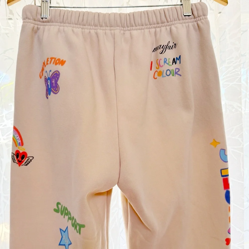 THE MAYFAIR GROUP I SCREAM COLOUR CREAM DRAWING ANGELS ALL AROUND YOU SWEATPANTS - Picture 6 of 15